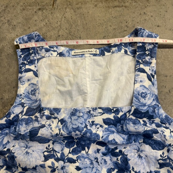 Abercrombie & Fitch Women's Blue Floral Linen Wide Strap Mini Dress Sz LP Boho - Picture 5 of 8